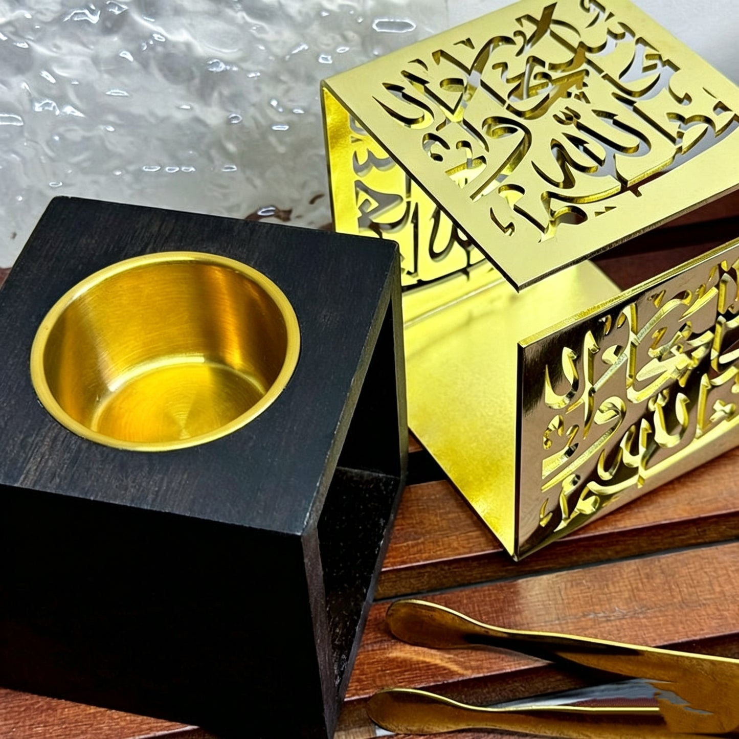 TS Gold metal material engraved with Arabic patterns Mubkhar